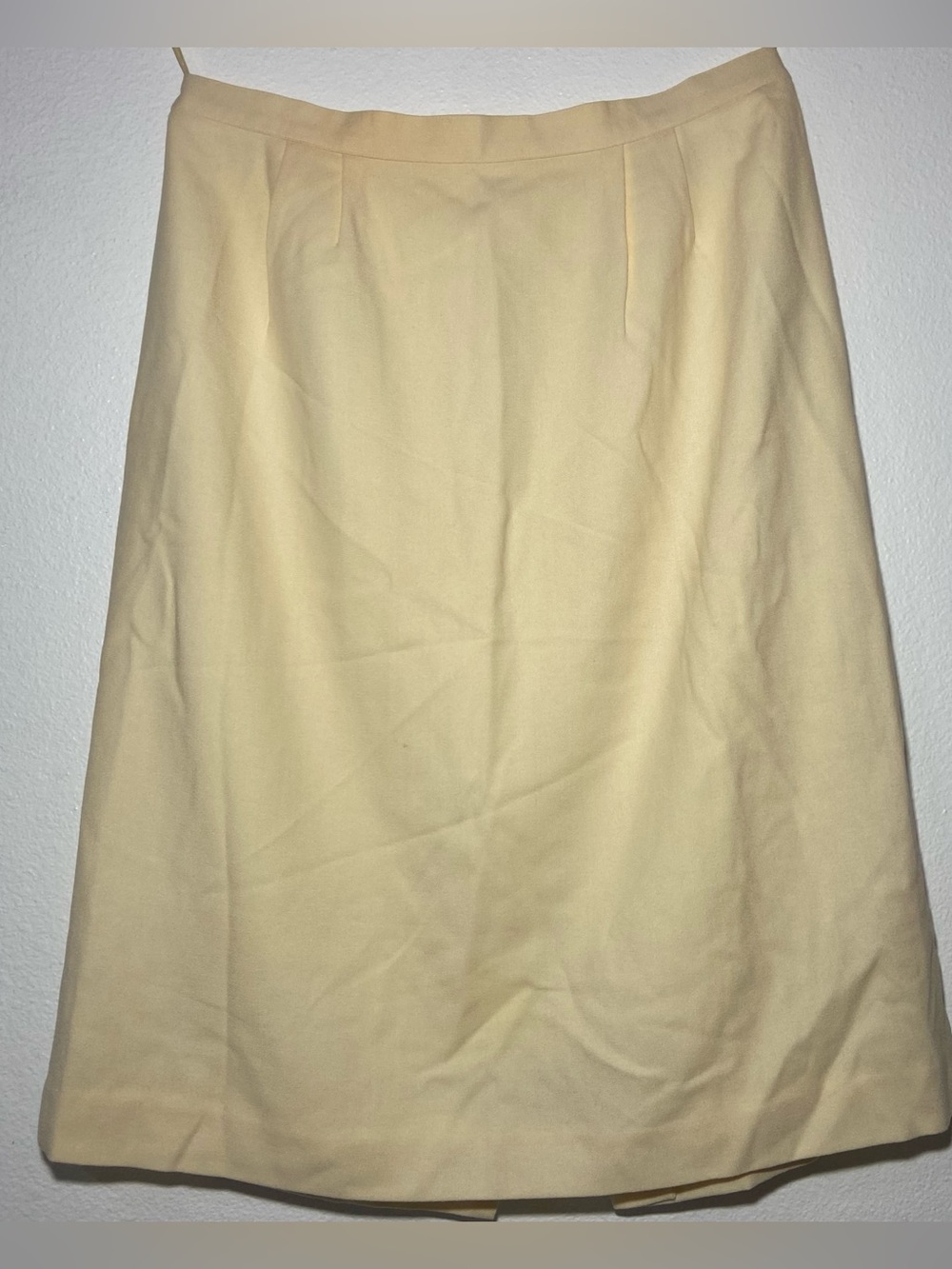Vintage Butter Yellow 100% Wool A-Line Midi Skirt - Plus Size 18W
